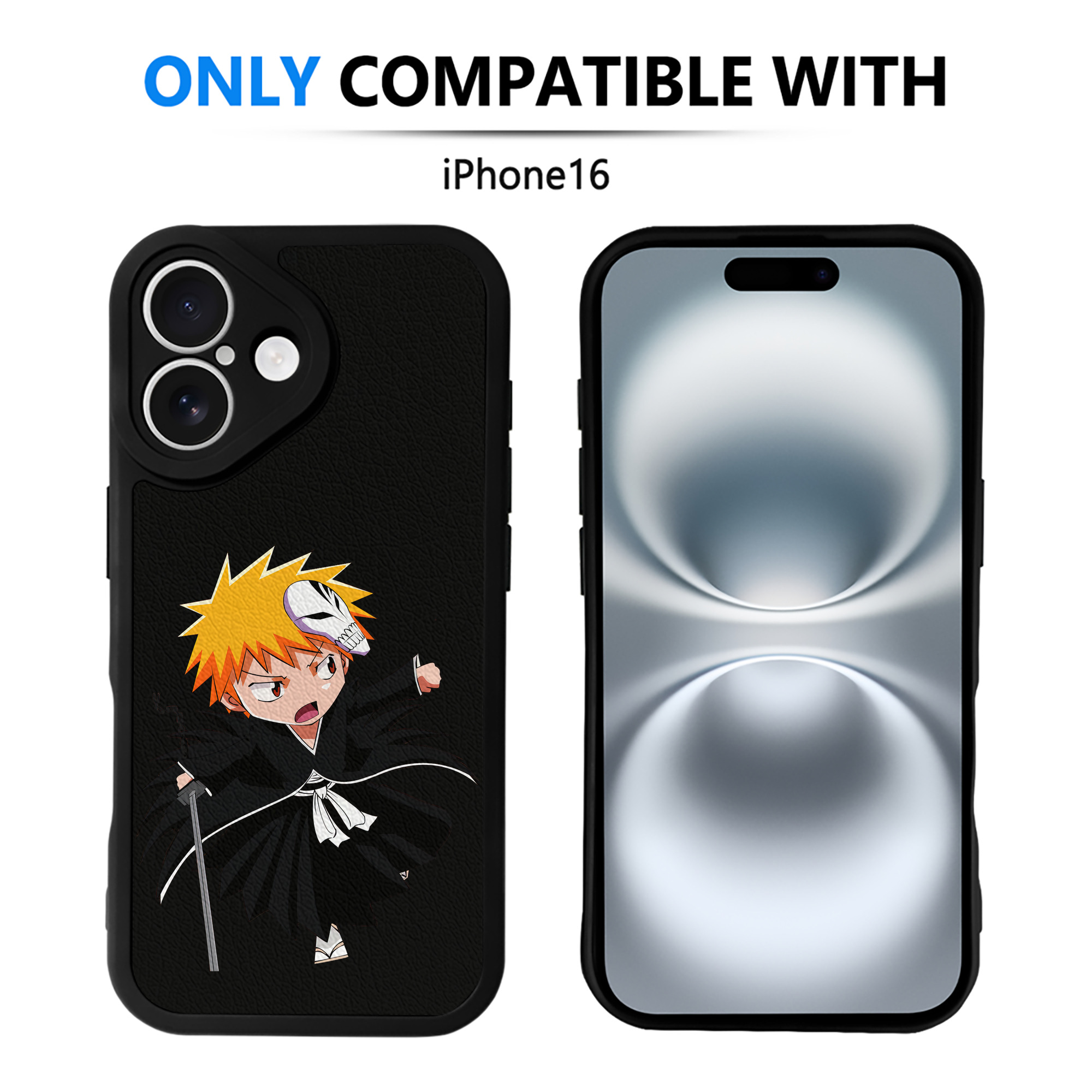 ブリーチ 黒崎一護（くろさき いちご）BLEACH Kurosaki Ichigo 【iPhone 16シリーズ対応】シリコンスマホケース（レザー調） 材質：シリコン